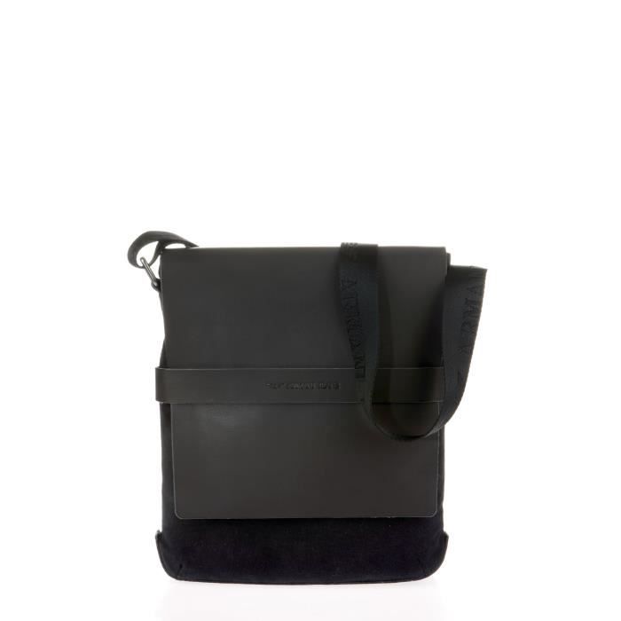 ARMANI JEANS - Sacoche Bandoulière Noir Bi-Matière à Rabat - Homme