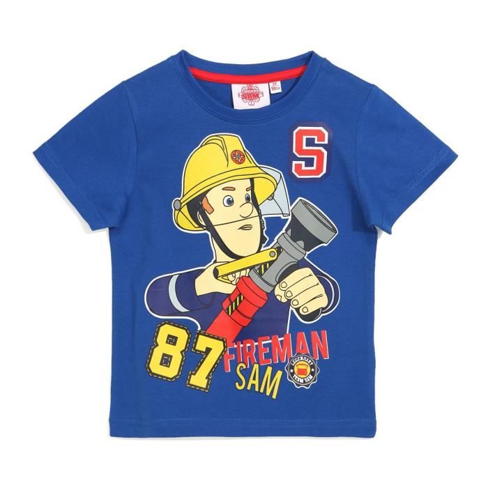 SAM LE POMIPIER Tee-Shirt Bleu Enfant Garçon Sérigraphie
