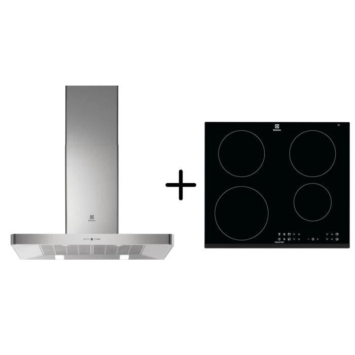 ELECTROLUX EFB90463OX - Hotte décorative murale - Hotte pilotée par la table - Inox + LIT6043 - Table de cuisson induction - Noir