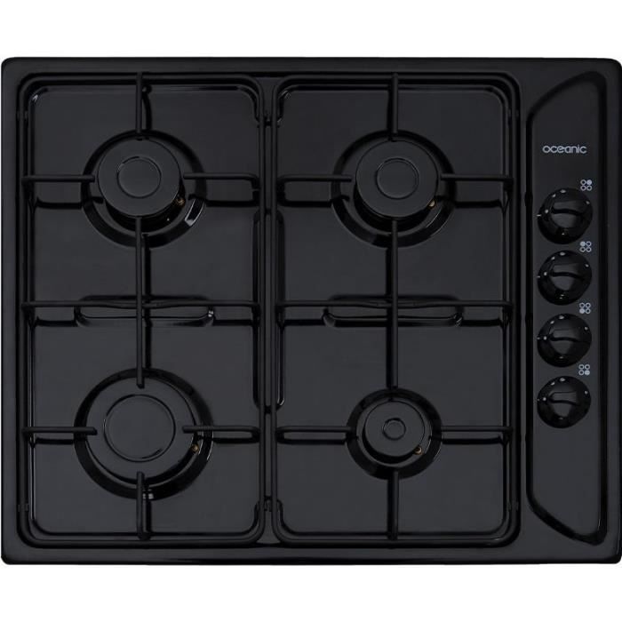 OCEANIC OCEACTG4EB Table de cuisson gaz - 4 foyers - 7,05kW - L58xP50cm- Revêtement email - Noir