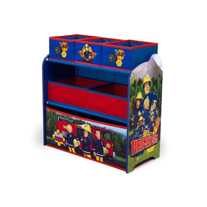 SAM LE POMPIER - Meuble Enfant en Bois avec 6 Rangements - Rouge et Multicolore