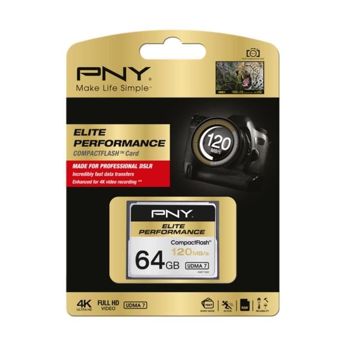 PNY Elite Performance Compact Flash 120MB/s 64 Go