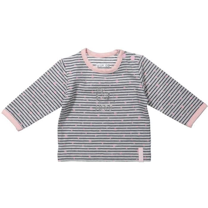 DIRKJE T-shirt Manches Longues Gris et rose Bébé Fille
