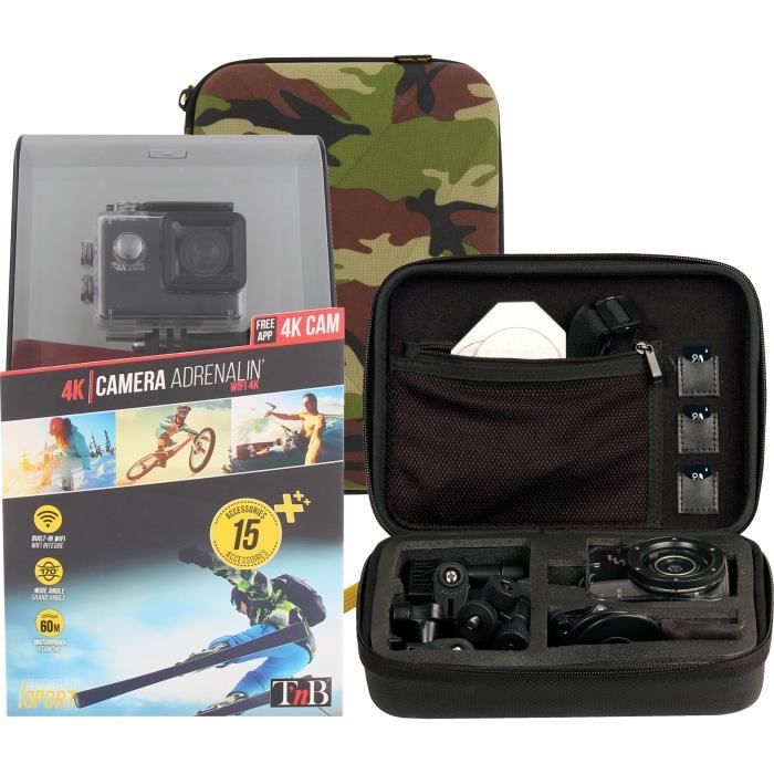 T'NB Pack Caméra sport 4K WiFi - Capteur CMOS 16 mégapixels + Malette design Army