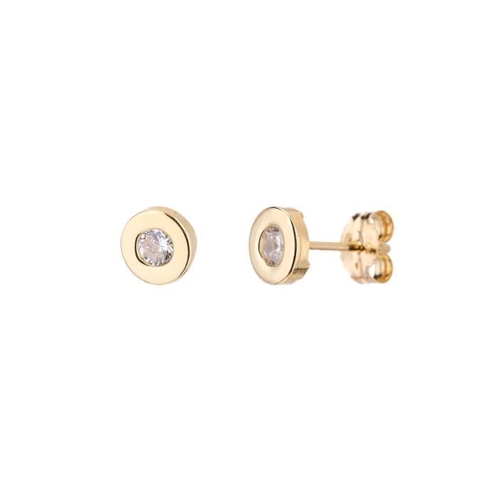 YSORA - Boucles D'Oreilles Or Jaune 9 Carats et Oxydes Serti Clos