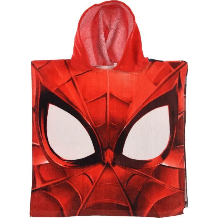 SPIDERMAN Cape de Bain Capuche Garçon 100% Coton Rouge