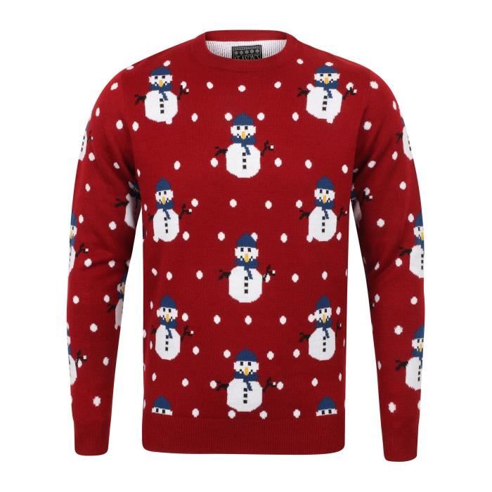 Pull de Noël Bonhomme de Neige Rouge Homme