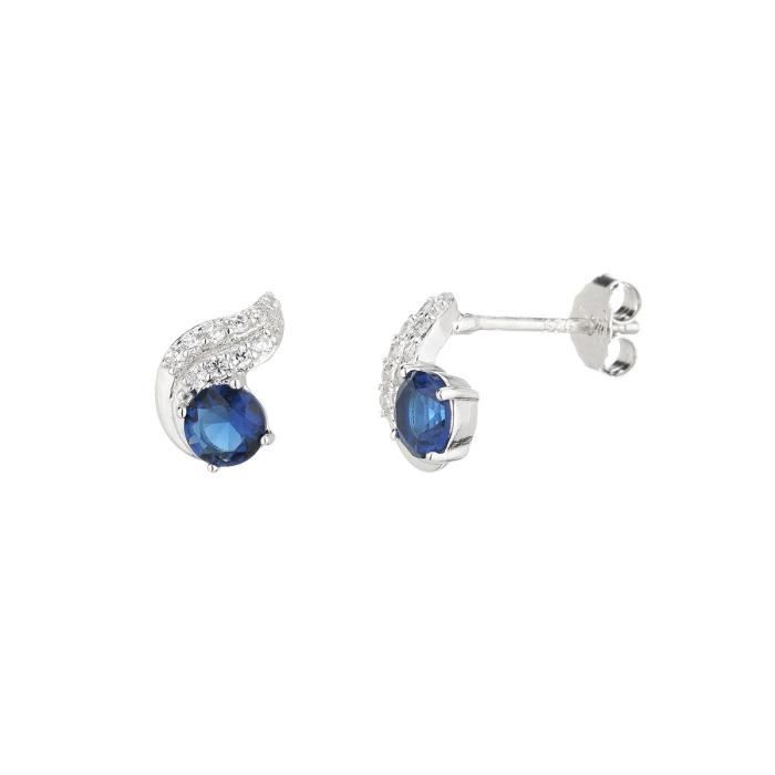 MONPLAISIR Boucles d'Oreilles Argent Fin 925/1000 Verre Saphir Avec CZ