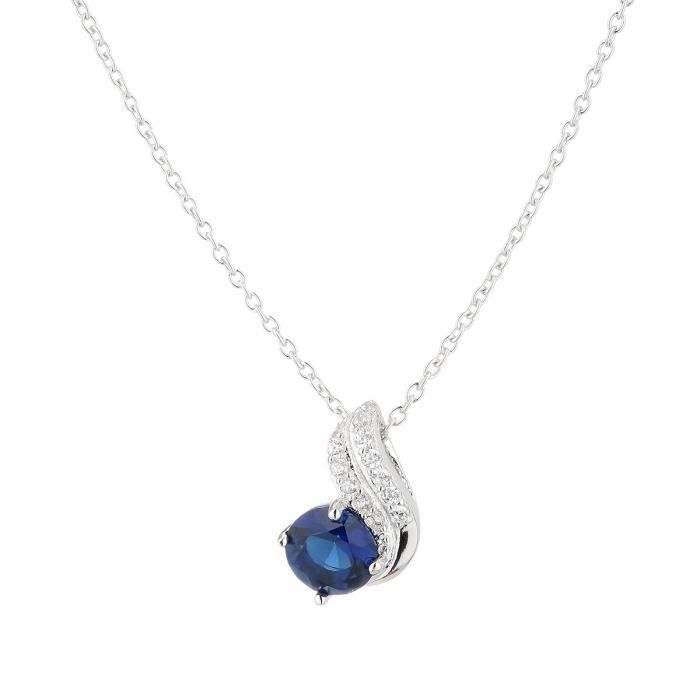 MONPLAISIR Collier Argent Fin 925/1000 Verre Saphir Avec CZ