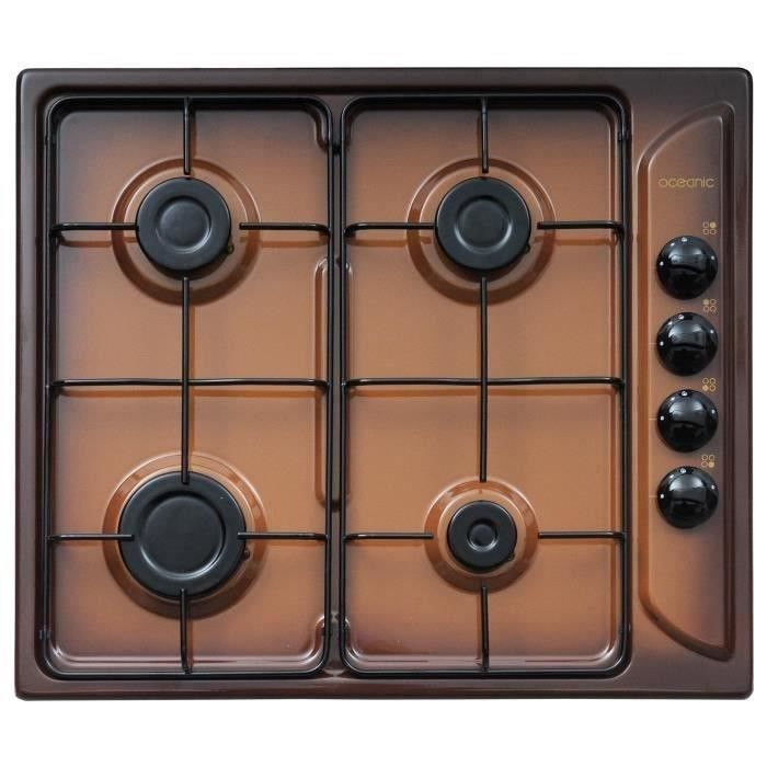 OCEANIC OCEACTG4TF Table de cuisson gaz-4 foyers-7,05kW-L58xP50cm-Revêtement email-Coloris terre de France
