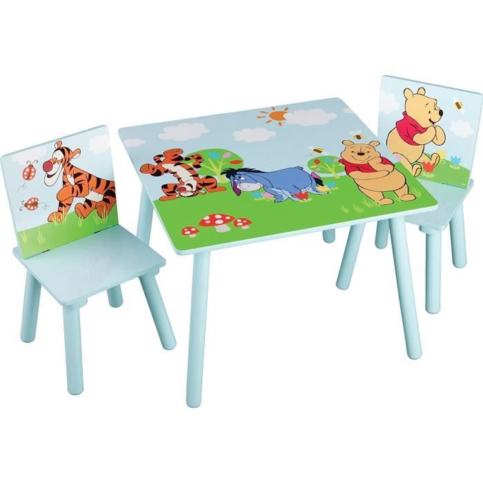 WINNIE L'OURSON - Ensemble Table et 2 Chaises Bois Enfant - Bleu et Multicolore