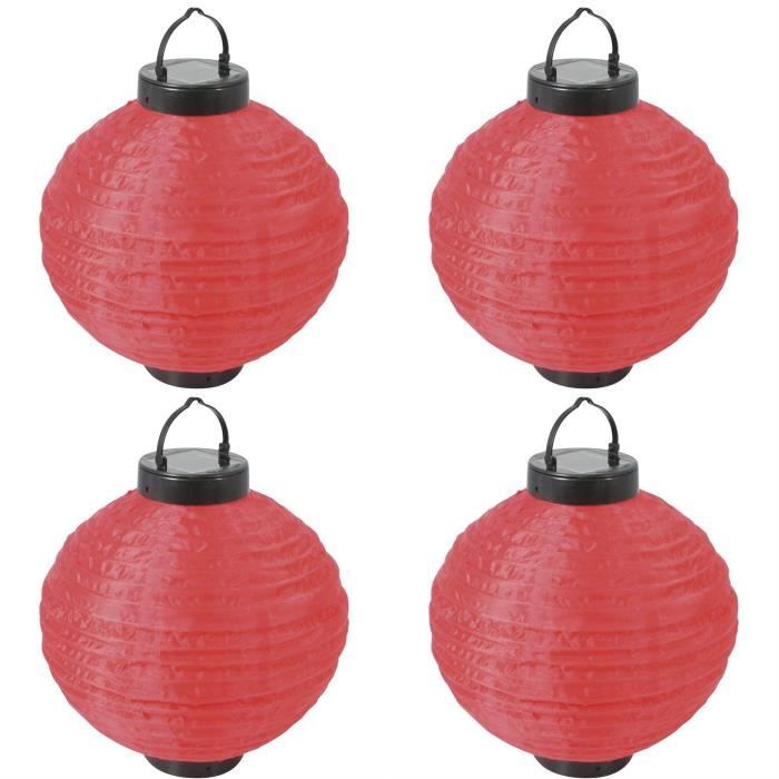 Lot de 4 Lampions solaires rouges