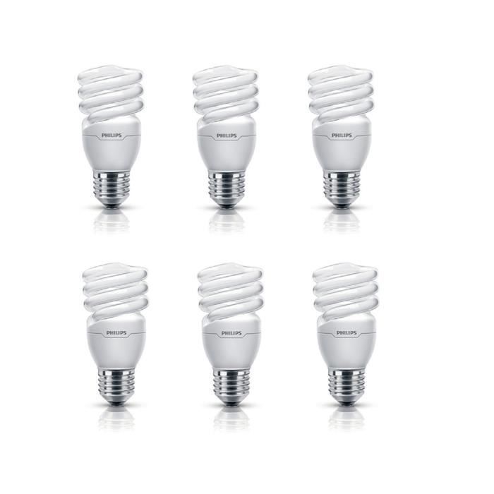 PHILIPS Lot de 6 ampoules fluo-compacte E27 15 W équivalent à 75 W