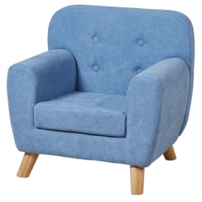 ARTHUR Fauteuil enfant pieds bois chêne  Tissu  Bleu  Scandinave  L