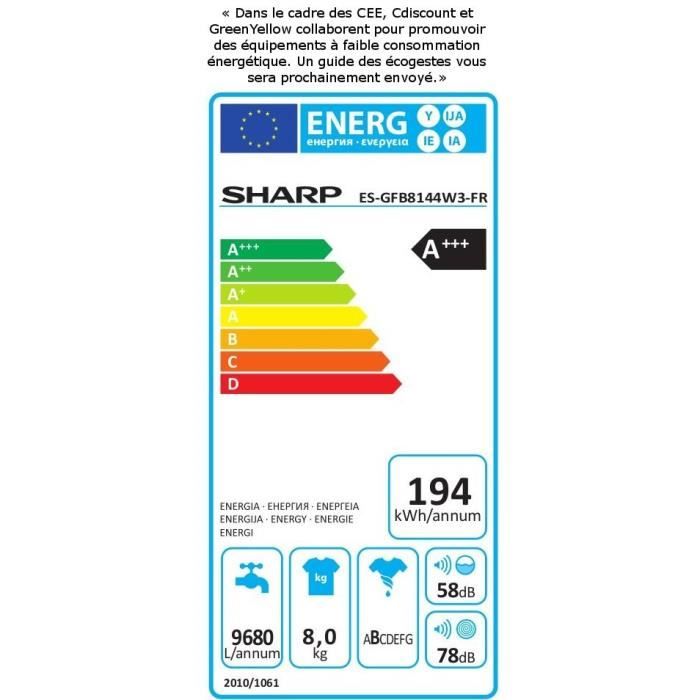  ES-GFB8144W3 - Lave linge frontal - 8 kg - 14003