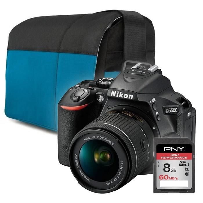 NIKON D5500 + AF-P 18-55VR noir + Sacoche + carte 8Go