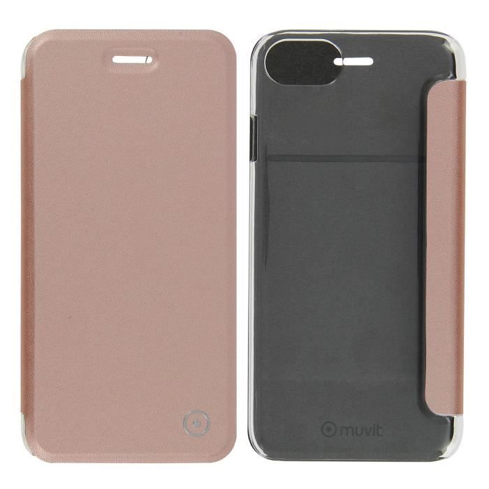 Etui Clapet Portefeuille Rose gold iPhone 7 et iPhone 8, 6 et 6s - Muvit