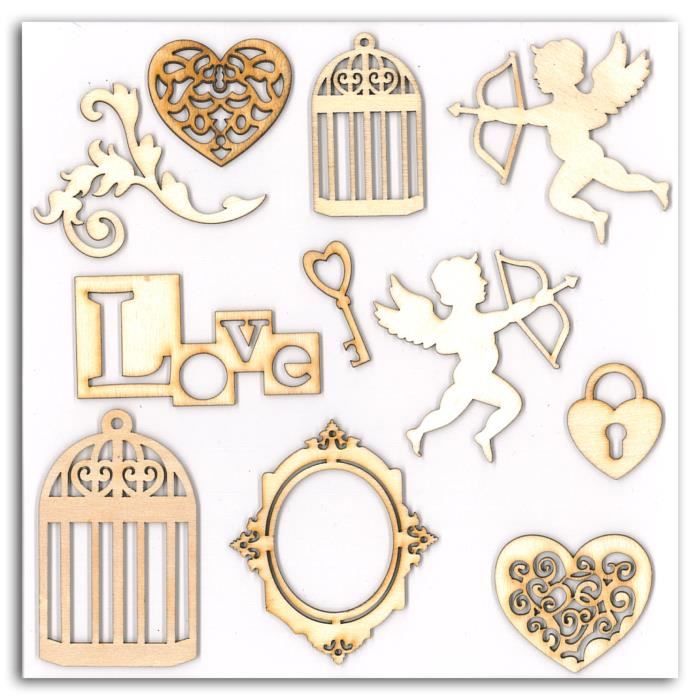 TOGA Pack de 12 Formes Bois Cupidon
