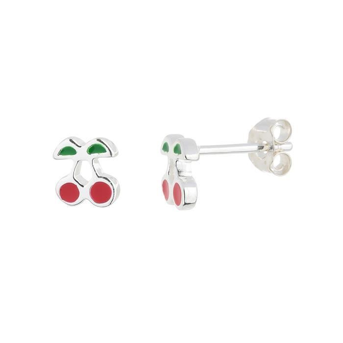 YSORA Boucles d'Oreilles Argent 925° Cerise Enfant