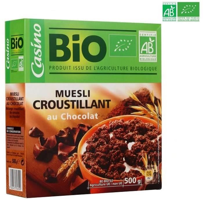 Muesli croustillant au chocolat BIO 500 g Achat / Vente muesli MUESLI