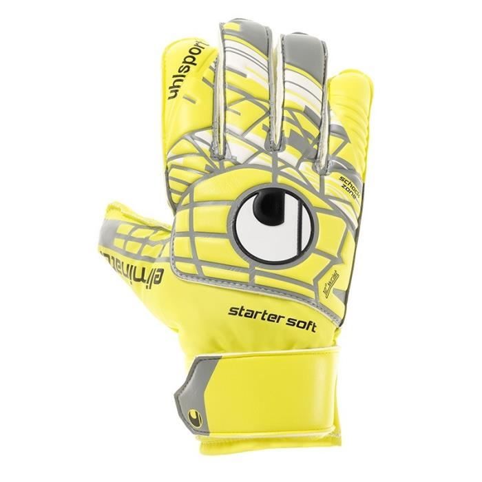 UHLSPORT Gants de Gardien Football ELM Unlimited Starter Soft Junior Jaune fluo lite et gris taupe