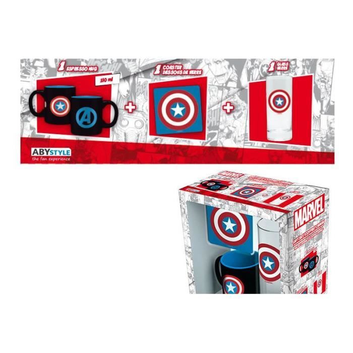 Pack Verre + Sous-Verre + Mini Mug Marvel - Captain America - ABYstyle