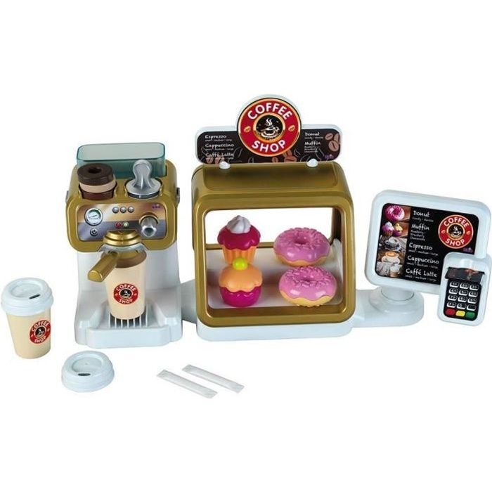 COFFEE SHOP - Bar à Café - Ecran Tactile et Lecteur de Cartes (6 Sons) - Ecoulement d'eau et Accessoires