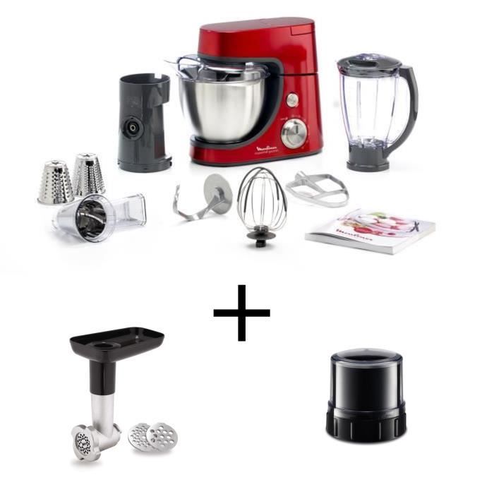 Pack spécial : MOULINEX - Robot pâtissier QA502 MasterChef Gourmet + 2 Accesoires Hachoir XF631BB1 et Mini-hachoir XF635BB1