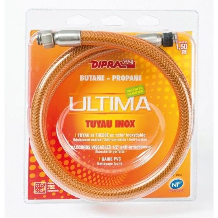 DIPRA Flexible inox vitagaz butane/propane NF 1.5m - ecrous 20/150 - Duree illimitee