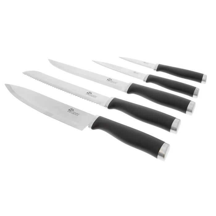 PRADEL EXCELLECE Bloc de 5 couteaux de cuisine - Lame inox - Noir et gris métal