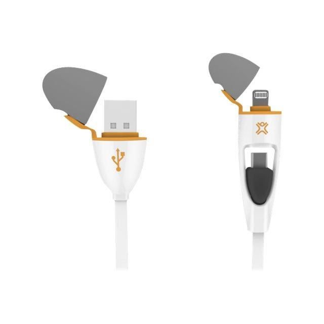 Xtreme Mac Câble plat MFI lightning 1.1 m charging/data 5 pin Micro USB Type B (M) à USB de type A 4 broches (M) Blanc