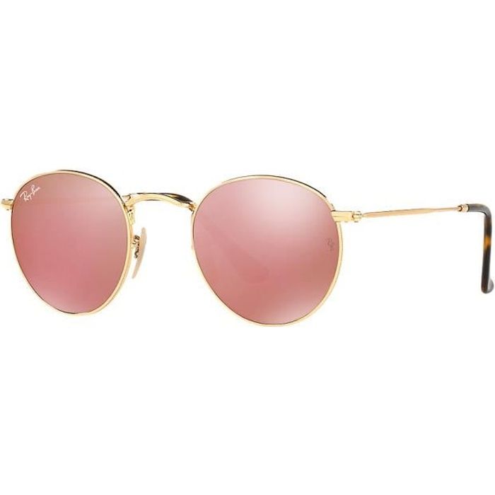 lunettes de soleil ray-ban round metal doré/ecaille cuivre miroité