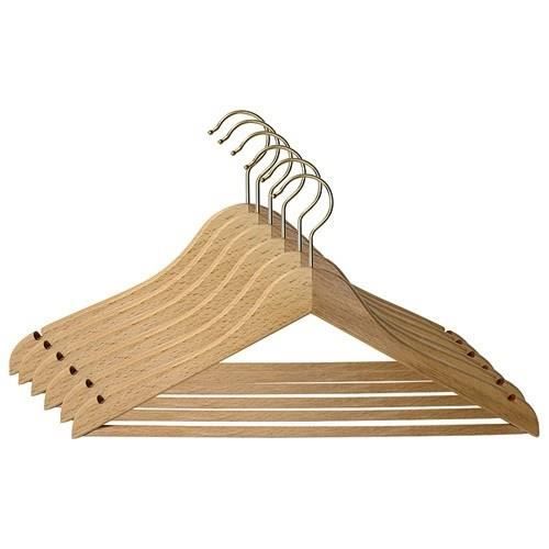 M-HOME Lot de 6 cintres galbés en bois - Avec encoches et barre - L 45 cm - Bois brut