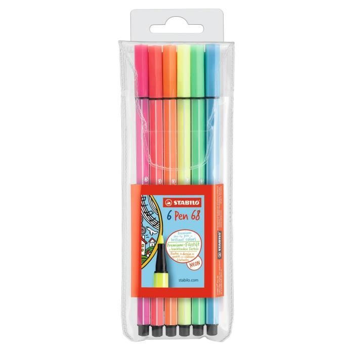 STABILO Pen 68 - Pochette de 6 feutres de coloriage - fluo