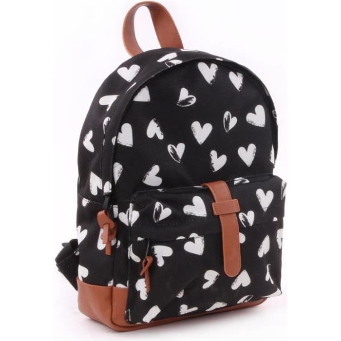 KIDZROOM Sac à dos maternelle - Black & White CŒurs noirs