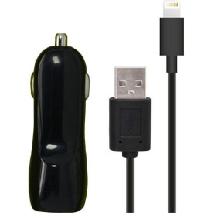 MUVIT SPRING Pack Chargeur Voiture 1USB 1A+Câble Lightning MFI 1M Noir