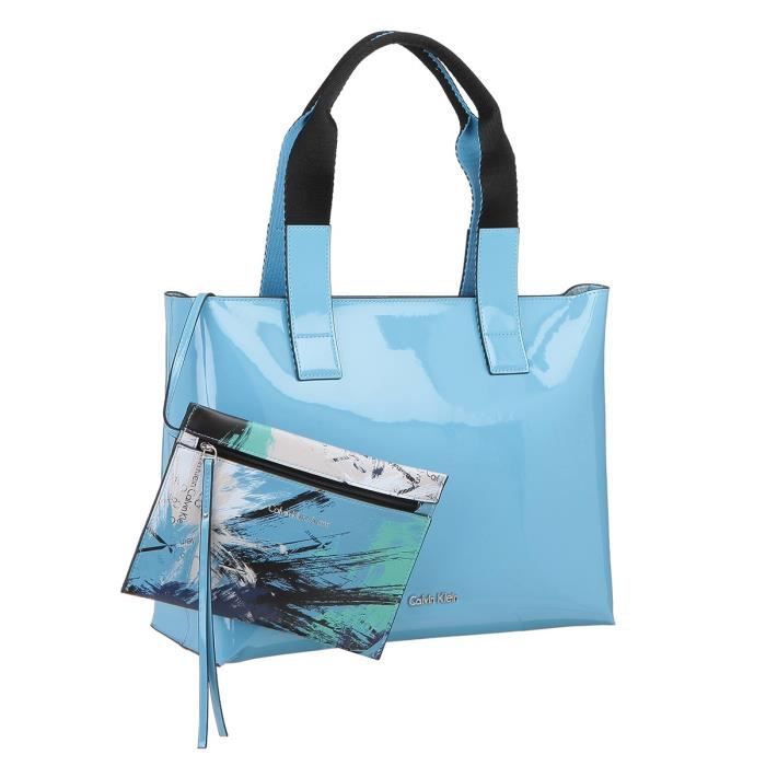 CALVIN KLEIN Sacs de courses en cuir verni K60K601562 - FLOW EW TOTE Bleu Femme