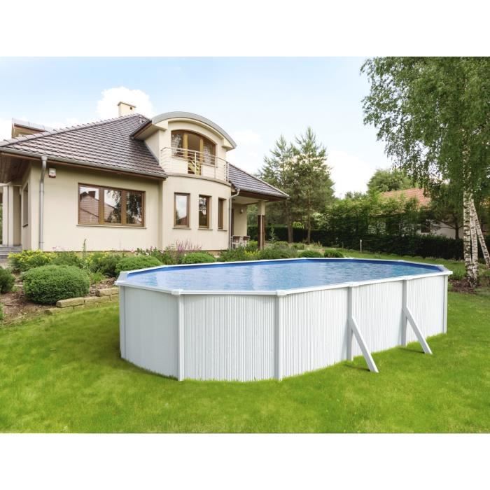 TRIGANO Piscine métal hors sol Saphir - 7,90 x 4,85 x 1,20 m - Blanc