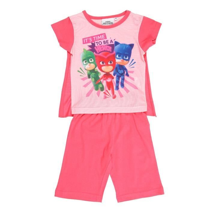 PYJAMASQUES Ensemble T-shirt avec Cape + Short Sérigraphié - Enfant Fille - Rose