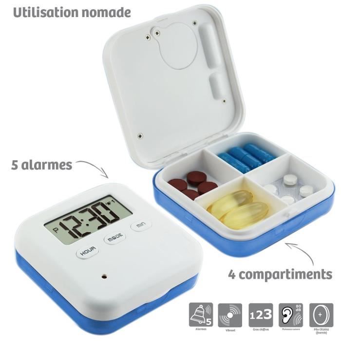 Pilulier Electronique HESTEC Nomade - 7 boîtiers de 4 compartiments