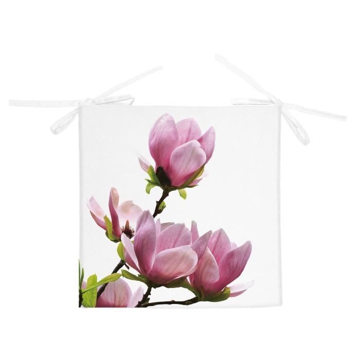 SOLEIL D'OCRE Dessus de chaise FLORAL - 40x40x5 cm - Blanc