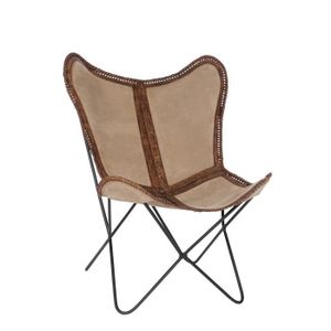 Chaise Lounge Canvas Cuir Beige et Marron