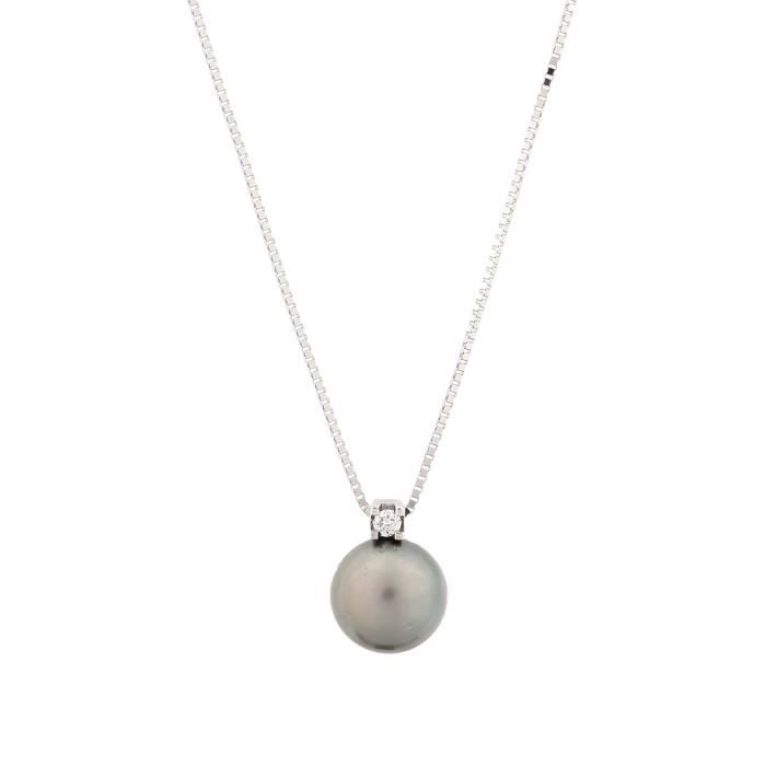 DIAMOND LANE Collier Argent 925° Diamant et Perle Tahiti Femme