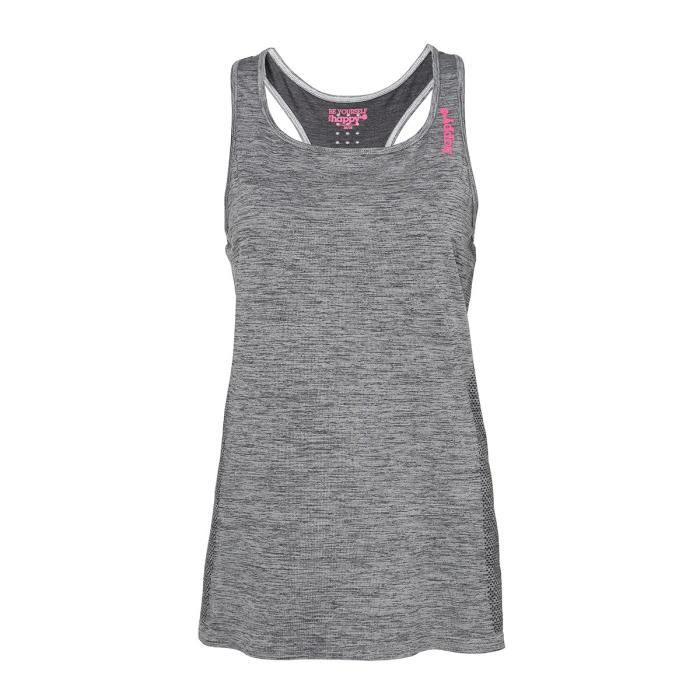 HAPPY AND SO Débardeur Seamless - Femme - Gris et Rose fluo