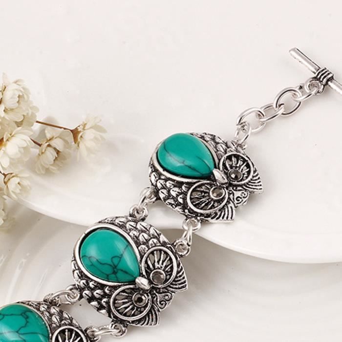 CHAINE DE COU SEULE Turquoise Pendentif Chouette Tibet Argent Boucles