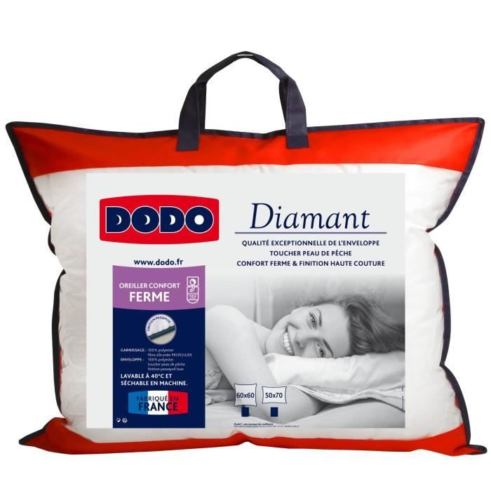 DODO Oreiller confort ferme DIAMANT - 50x70 cm - Passepoil bleu marine