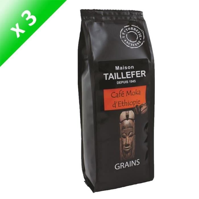 MAISON TAILLEFER Lot de 3 Cafés Moka d'Ethiopie Grains Sachet de 250g