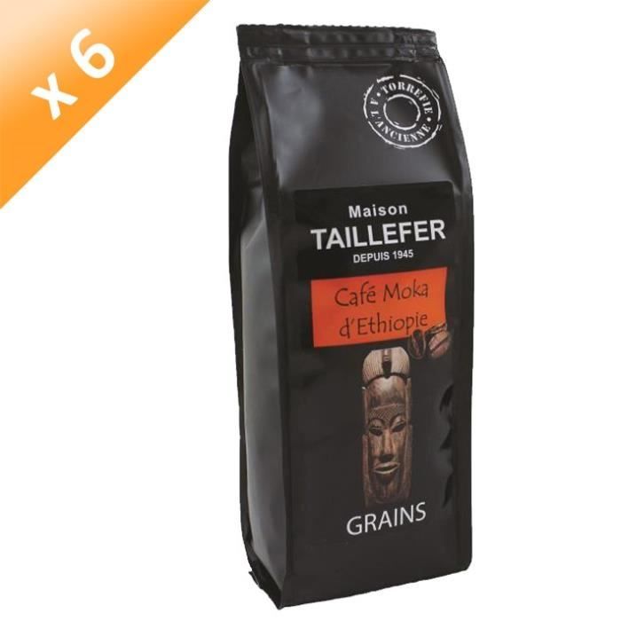 MAISON TAILLEFER Lot de 6 Cafés Moka d'Ethiopie Grains Sachet de 250g