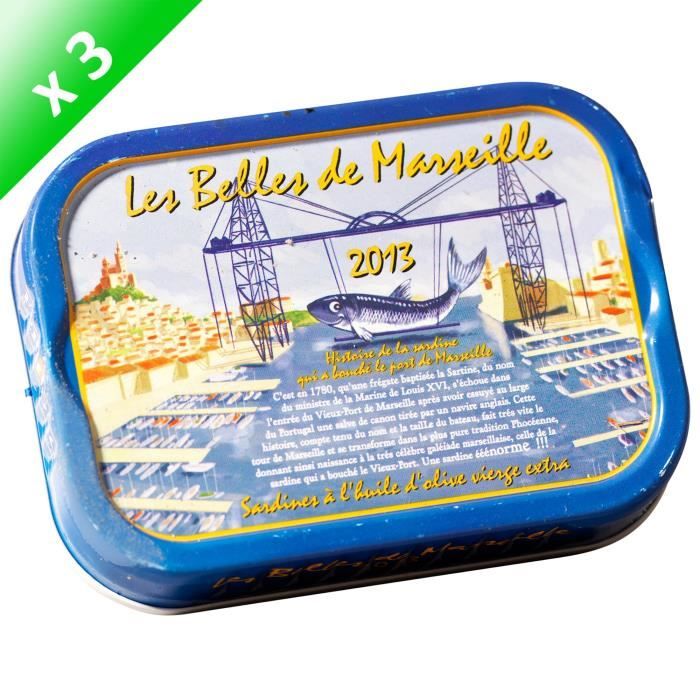 LOT DE 3 BELLES DE MARSEILLE Sardine à l'Huile d'Olive Millésimées 2015 1/6