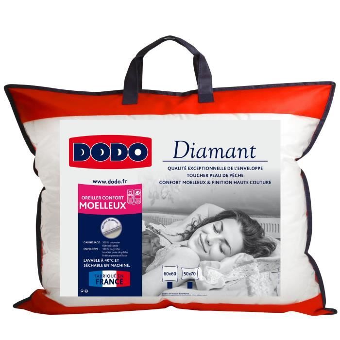 DODO Oreiller confort mŒlleux DIAMANT - 50x70 cm - Passepoil gris